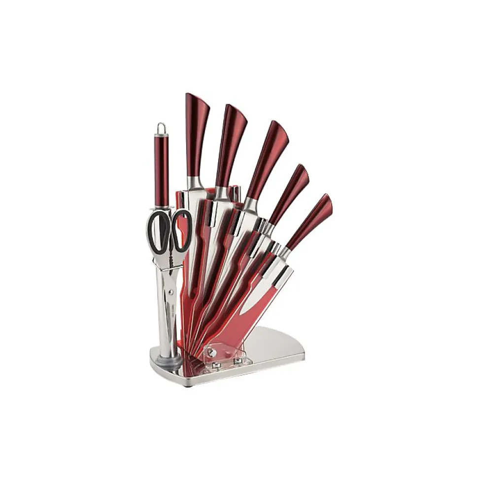 Set De Couteaux Avec Support 8 Pieces Royaltyline RLKSS804-RED