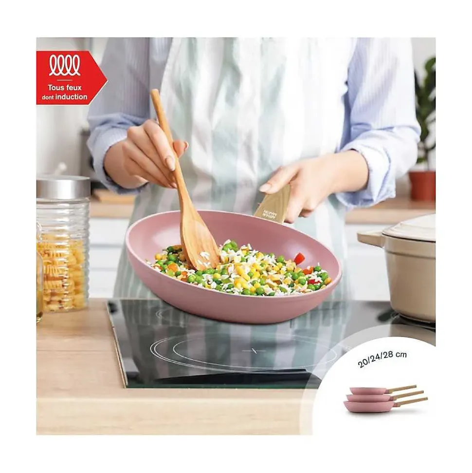 Set de poêles Arthur Martin AM5388 20/24/28 cm Rose céramique