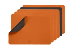 Set de table rectangulaire réversible - 6 pièces - Cuir recyclé orange et chocolat
