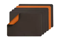 Set de table rectangulaire réversible - 6 pièces - Cuir recyclé orange et chocolat
