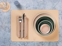 Set de table rectangulaire réversible - 6 pièces - Cuir recyclé rose pâle et vert pâle