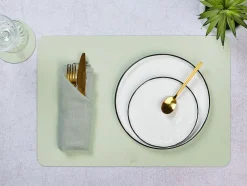 Set de table rectangulaire réversible - 6 pièces - Cuir recyclé rose pâle et vert pâle