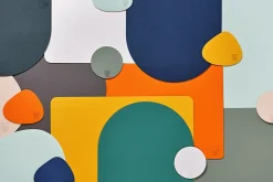 Set de table rectangulaire réversible - 6 pièces - Cuir recyclé rose pâle et vert pâle