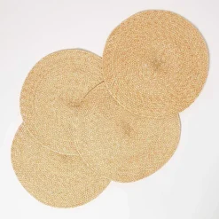 Set de table rond tressé or, lot de 4 - HOMESCAPES