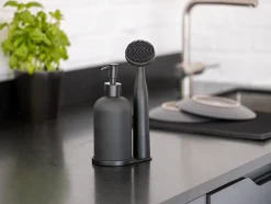 Set distributeur de savon, brosse, noir, Piedo