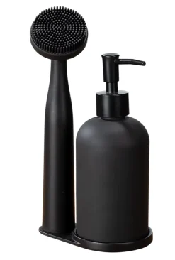 Set distributeur de savon, brosse, noir, Piedo