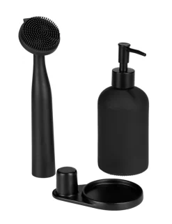 Set distributeur de savon, brosse, noir, Piedo