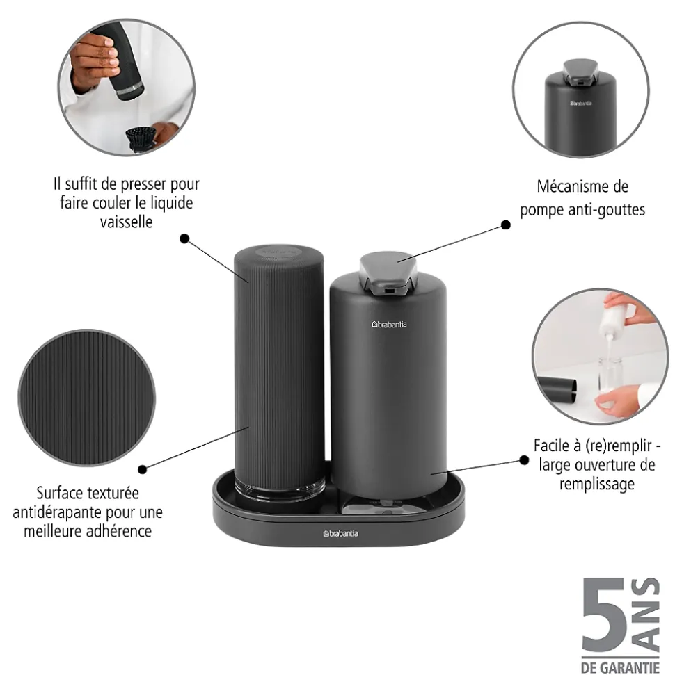 Set distributeurs de savon + plateau, gris, Brabantia Sinkstyle