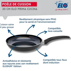 Set Poêle 20 cm avec revêtement céramique sans PFAS et couvercle Elo Prima Cucina