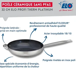 Set Poêle 32 cm céramique sans PFAS et couvercle Profi Therm Platinum Elo
