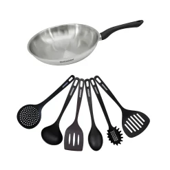 Set poêle 28 cm en inox et 6 ustensiles Fackelmann Geneva