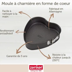 Set pâtisserie avec moule à gâteau cœur 27 x 25 cm en acier, 2 bols à mixer, verre mesureur et spatule Zenker