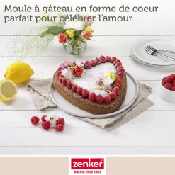 Set pâtisserie avec moule à gâteau cœur 27 x 25 cm en acier, 2 bols à mixer, verre mesureur et spatule Zenker