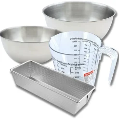 Set pâtisserie avec moule à cake acier 25 cm, 2 bols à mixer, verre mesureur et spatule Zenker