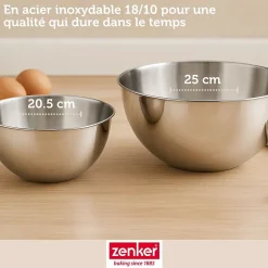Set pâtisserie avec moule à savarin 28 cm en acier, 2 bols à mixer, verre mesureur et spatule Zenker