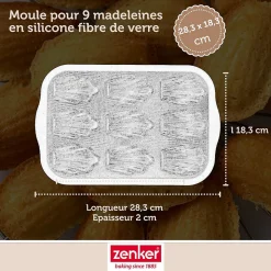 Set pâtisserie avec moule 9 madeleines 28 x 18 cm en silicone, 2 bols à mixer, verre mesureur et spatule Zenker
