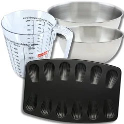 Set pâtisserie avec moule à 12 madeleines, 2 bols à mixer, verre mesureur et spatule Zenker