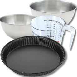 Set pâtisserie avec moule à quiche lorraine 30 cm antiadhésif, 2 bols à mixer, verre mesureur et spatule Zenker
