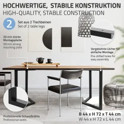 Set 2x pieds de table forme arrow en V acier noir mat style moderne 60 x 72 cm