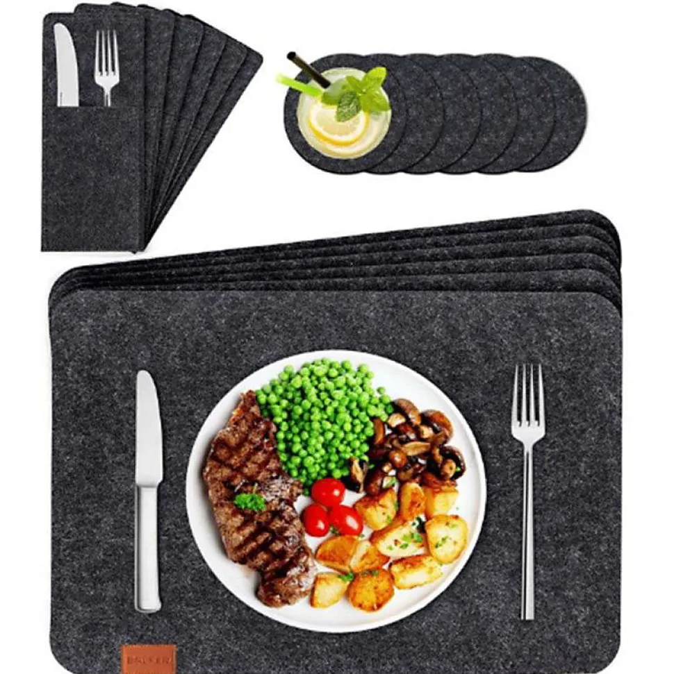 Sets de table et sous verres en feutre 3 pièces Herzberg HG04203