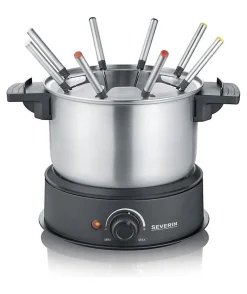 SEVERIN FO2473 Fondue électrique 8 personnes avec caquelon inox amovible, Inclus : Protection anti-projections et 8 fourchettes