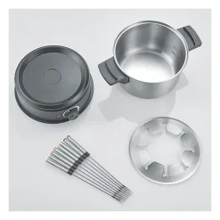 SEVERIN FO2473 Fondue électrique 8 personnes avec caquelon inox amovible, Inclus : Protection anti-projections et 8 fourchettes