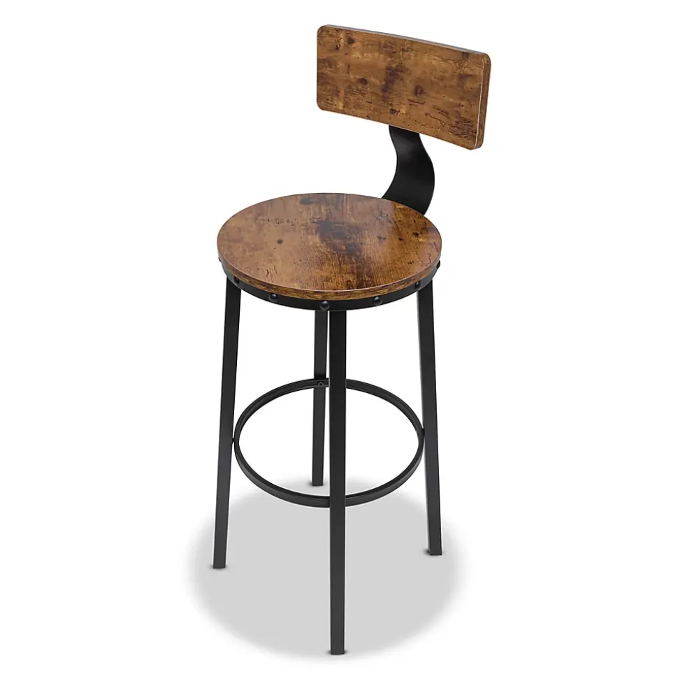Shelby - Lot de 2 tabourets hauts, tabouret de bar avec dossier de style industriel, bois brun