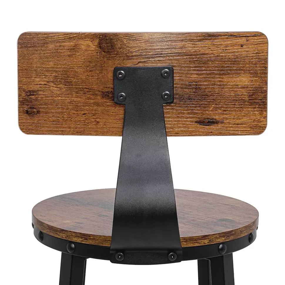 Shelby - Lot de 2 tabourets hauts, tabouret de bar avec dossier de style industriel, bois brun