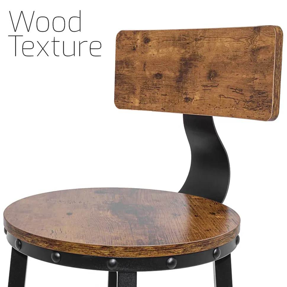 Shelby - Lot de 2 tabourets hauts, tabouret de bar avec dossier de style industriel, bois brun