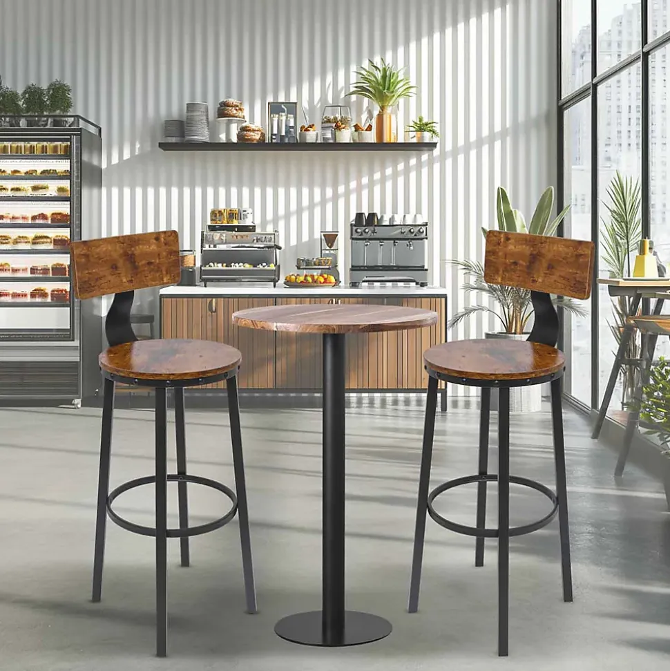 Shelby - Lot de 2 tabourets hauts, tabouret de bar avec dossier de style industriel, bois brun