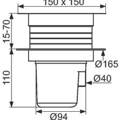 Siphon de sol à hauteur réglable - 150 x 150 mm - Delabie