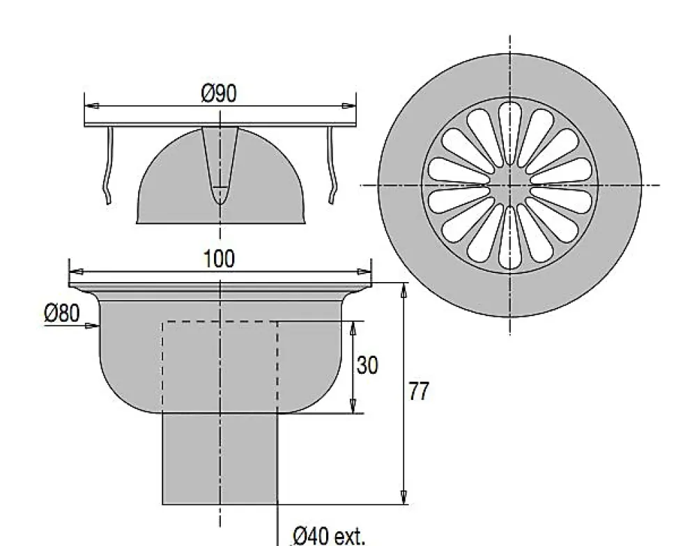 Siphon de sol grille inox sortie verticale 100x100mm D90mm - VALENTIN - 00 460200 000 00