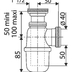 Siphon d'évier à culot laiton brut - 1'1/2 - Diamètre 40 mm - Valentin