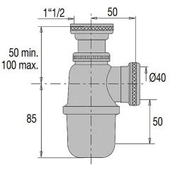 Siphon evier réglable sortie D40 laiton chromé - VALENTIN - 36720000900