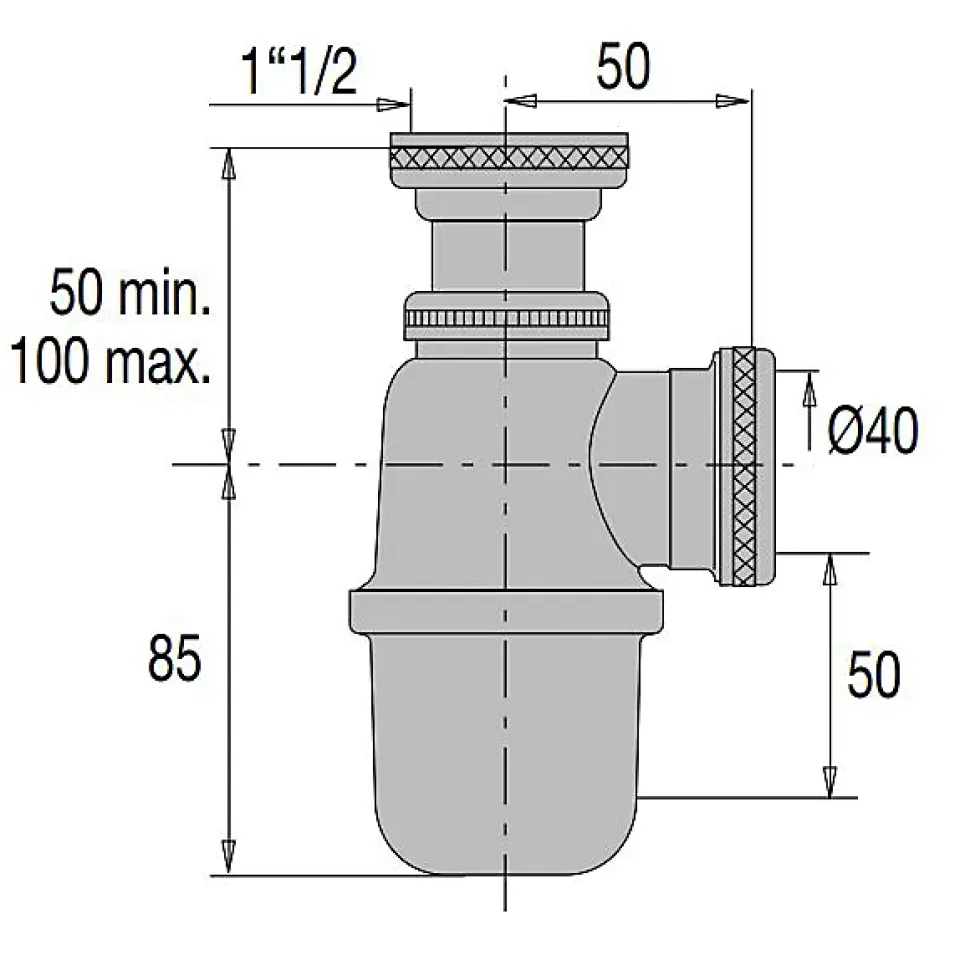 Siphon evier réglable sortie D40 laiton chromé - VALENTIN - 36720000900