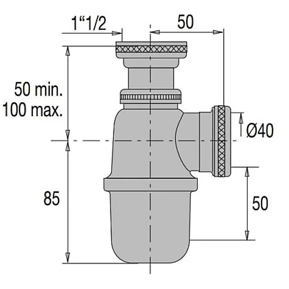 Siphon evier réglable sortie D40 laiton chromé - VALENTIN - 36720000900