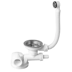 Siphon extra-plat réglable blanc 90mm avec bouchon et trop-plein Wirquin