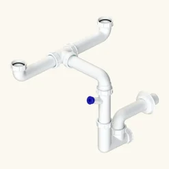 Siphon gain de place pour évier cuisine 2 bacs