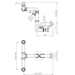 Siphon gain de place pour évier cuisine 2 bacs
