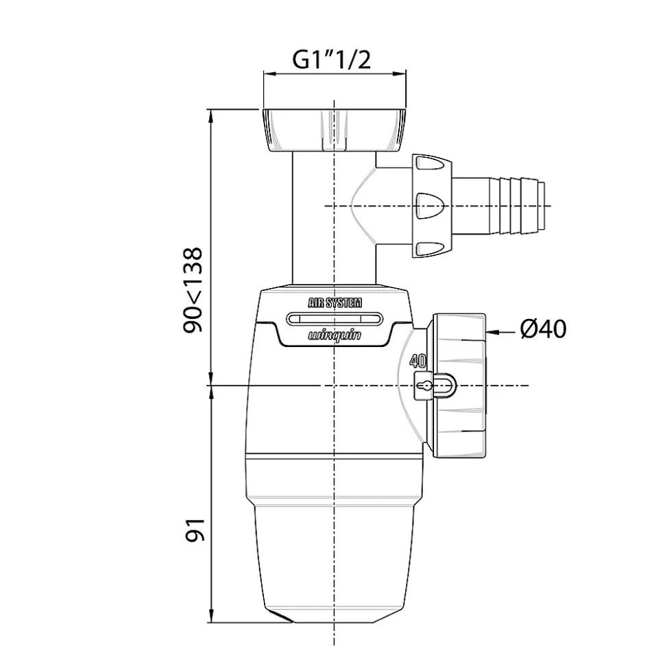 Siphon Neo pour évier 40mm avec raccord pour lave-vaisselle ou machine à laver Wirquin