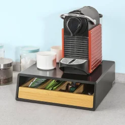 SoBuy Boîte à thé en bois avec tiroir en bambou, rangement pour sachets de thé ou capsules