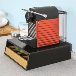 SoBuy Boîte à thé en bois avec tiroir en bambou, rangement pour sachets de thé ou capsules