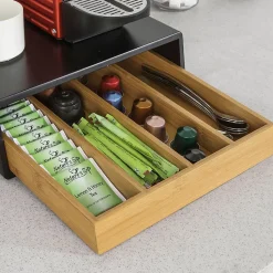 SoBuy Boîte à thé en bois avec tiroir en bambou, rangement pour sachets de thé ou capsules