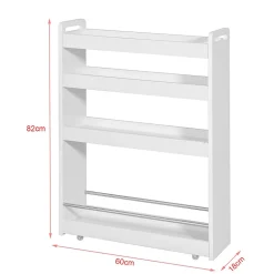 SoBuy Chariot de Rangement 4 Niveaux avec Barres Anti-Chute Blanc