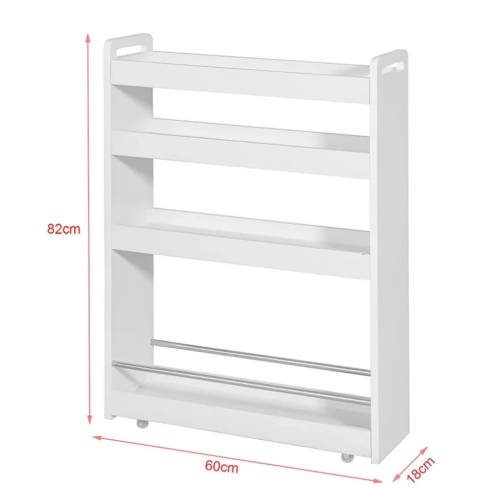 SoBuy Chariot de Rangement 4 Niveaux avec Barres Anti-Chute Blanc