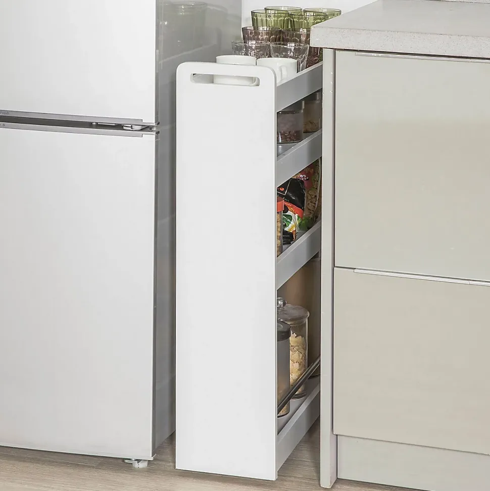 SoBuy Chariot de Rangement 4 Niveaux avec Barres Anti-Chute Blanc