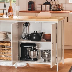 SoBuy Cuisine avec Plan de Travail en Bois, Desserte et Placard 2 Portes 4 Cubes Blanc