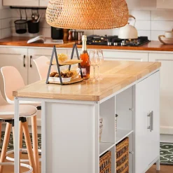 SoBuy Cuisine avec Plan de Travail en Bois, Desserte et Placard 2 Portes 4 Cubes Blanc