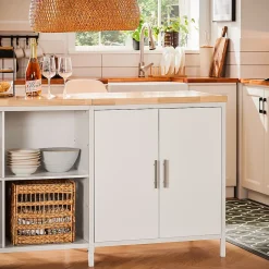 SoBuy Cuisine avec Plan de Travail en Bois, Desserte et Placard 2 Portes 4 Cubes Blanc