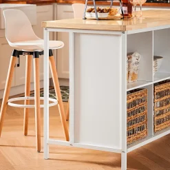 SoBuy Cuisine avec Plan de Travail en Bois, Desserte et Placard 2 Portes 4 Cubes Blanc